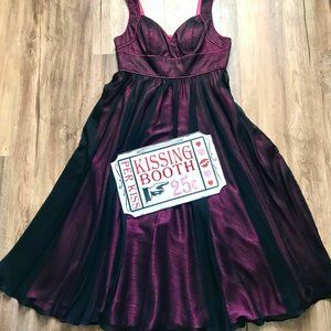 Sweetheart Midi Dress Rose w/ Black Overlay